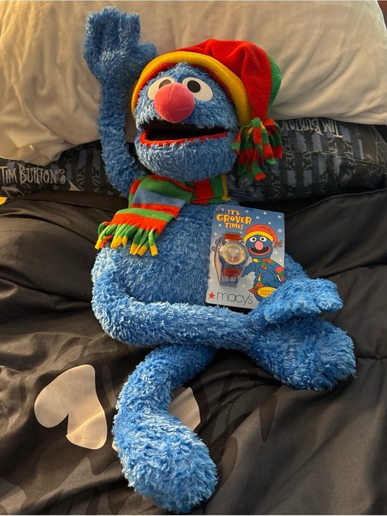 Macy's Other - Macy's Blue Grover Plush with Red & Green Holiday Hat and Striped Scarf